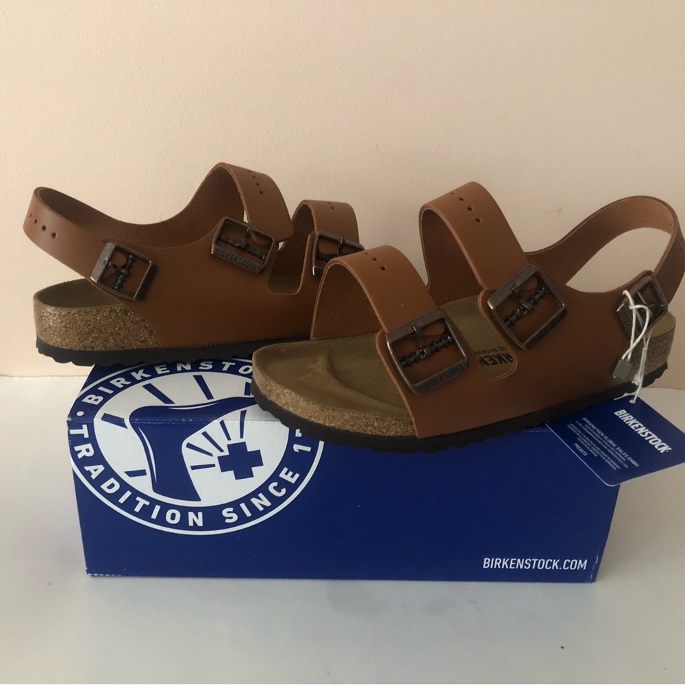 BIRKENSTOCK Milano Leather ginger brown Sandal. Size: 11, 12, 44, 45